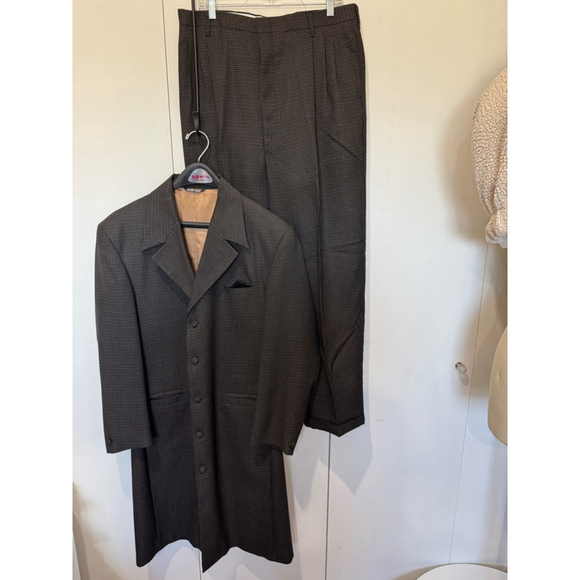 H:John's Other - Men's H. John's tweed Overcoat Suit jacket44L/ cuffed pants W36x30L black Brown